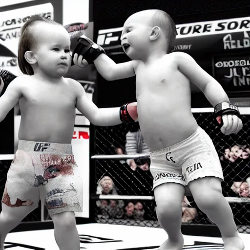 Prompt: babies fighting in the ufc, 4 k, photorealistic