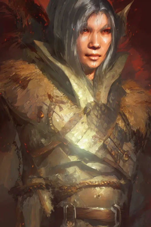 Image similar to dungeons and dragons warrior chief character closeup portrait, dramatic light, forest background, 2 0 0 mm focal length, painted by stanley lau, painted by greg rutkowski, painted by stanley artgerm, digital art, trending on artstation