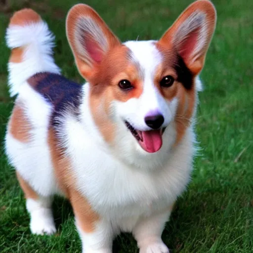 Prompt: white and brown corgi, twitter, photo