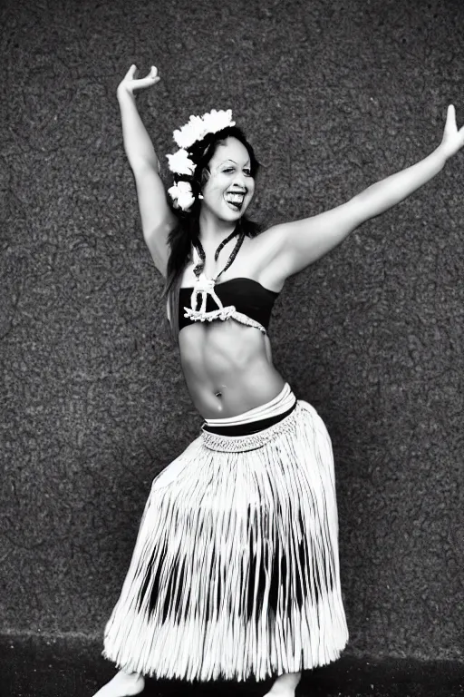 Prompt: female hula dancer black & white by kim taylor reece