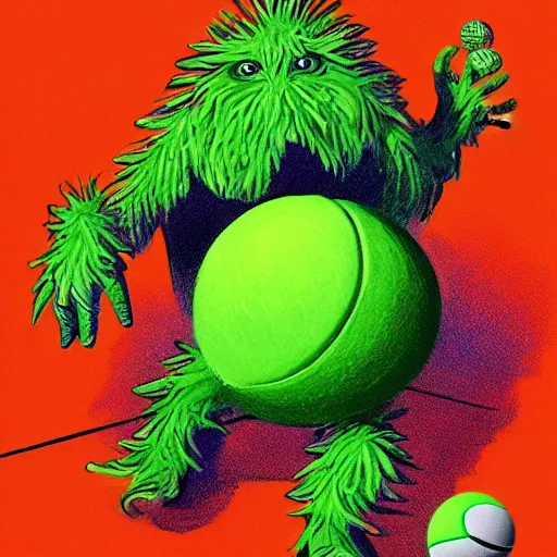 Image similar to a tennis ball monsters, colorful, digital art, fantasy, magic, chalk, trending on artstation, ultra detailed, professional illustration by basil gogos