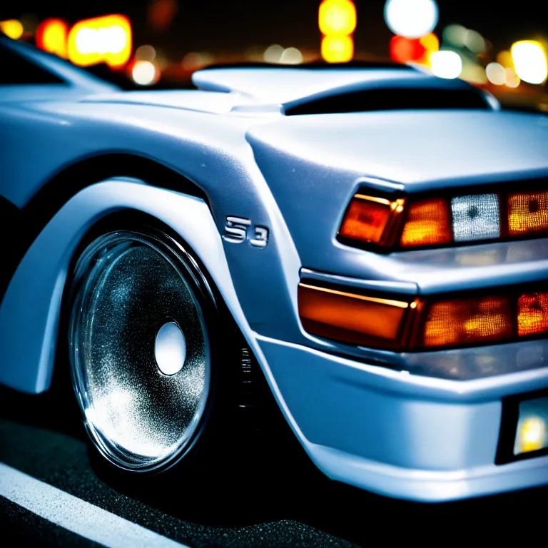 Prompt: close-up-photo Nissan S30 turbo illegal roadside night meet, work-wheels, Shibuya shibuya, cinematic color, photorealistic, deep dish wheels, highly detailed night photography