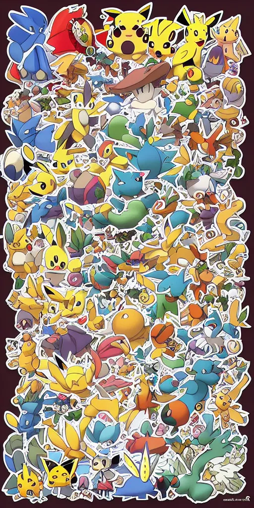 Image similar to beautiful pokemon, by ken sugimori, warm colors, cozy, sticker sheet, planner stickers