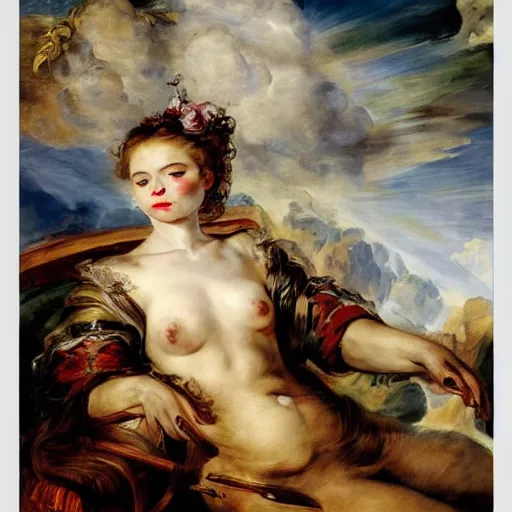 Prompt: heavenly summer sharp land sphere scallop well dressed lady watching netflix on flat screen tv, auslese, by peter paul rubens and eugene delacroix and karol bak, hyperrealism, digital illustration, fauvist, watching netflix on a flat screen tv