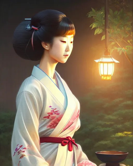 Image similar to a beautiful okinawa girl wear elegant yukata in festival | | summer night, realistic shaded, pleasant face, good looking, fine details, 4 k realistic, cryengine, realistic shaded lighting poster by greg rutkowski, magali villeneuve, artgerm, jeremy lipkin and michael garmash and rob rey