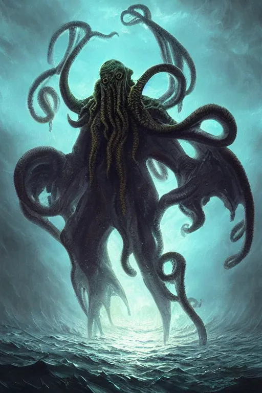 Prompt: cthulhu, ocean, storm, digital art, magic the gathering, mtg, by greg rutkowski, trending on artstation