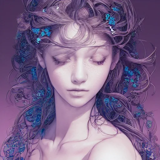 Prompt: the portrait of a blueberry that resembles an absurdly beautiful, graceful, elegant, sophisticated girl, an ultrafine hyperdetailed illustration by kim jung gi, irakli nadar, intricate linework, bright colors, octopath traveler, final fantasy, unreal engine 5 highly rendered, global illumination, radiant light, detailed and intricate environment