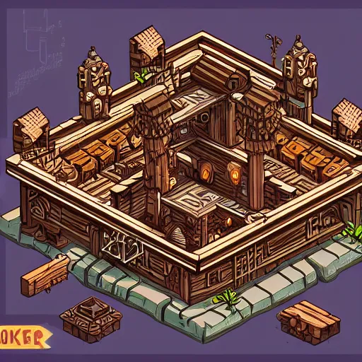 Prompt: cyberpunk wooden monastery, isometric sprite