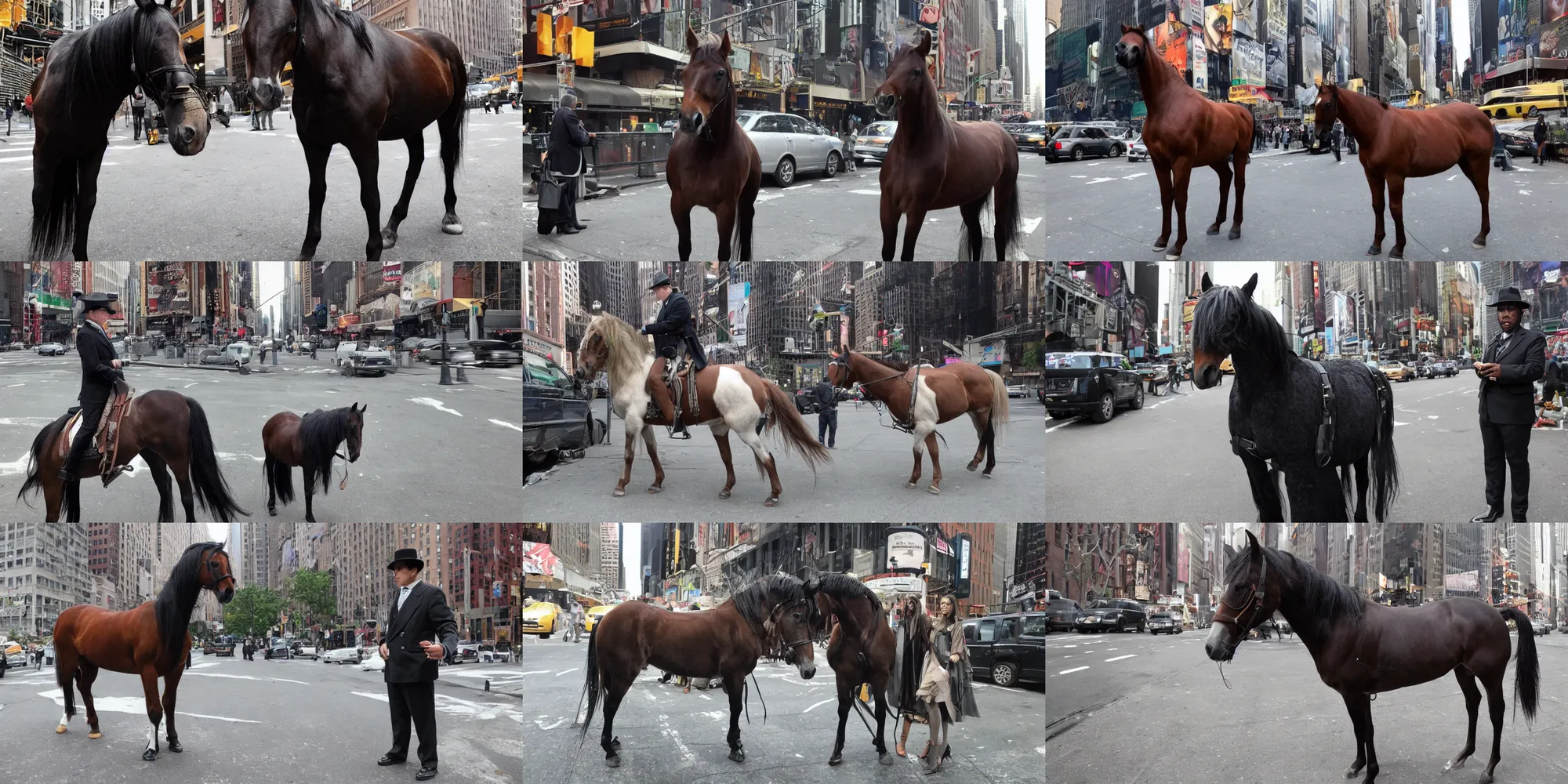 Prompt: a photo of a Horse dressed like a detective in New York