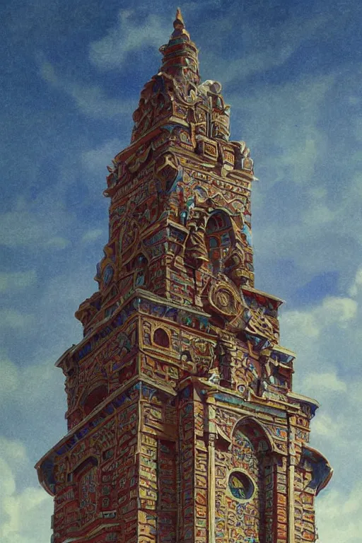 Prompt: glorious painted tower of the moon, by Sylvain Sarrailh and Ludwig Deutsch and edmund dulac, dramatic cinematic lighting , beautiful colorful tilework, ornate architecture, smooth, sharp focus, extremely detailed