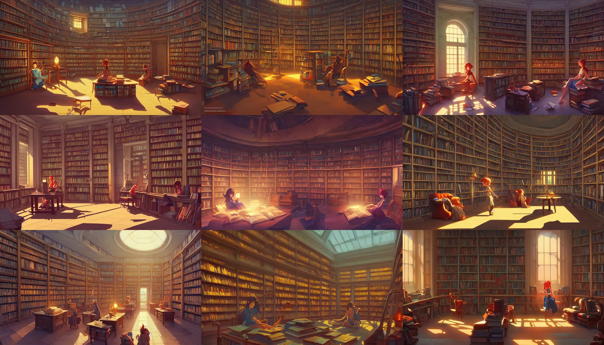 Prompt: interior of a library, behance hd by jesper ejsing, by rhads, makoto shinkai and lois van baarle, ilya kuvshinov, rossdraws global illumination