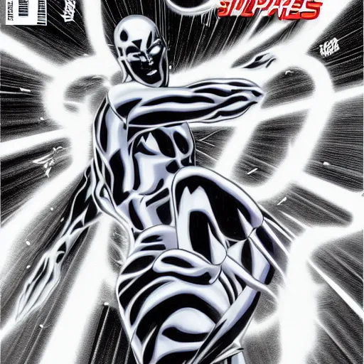 Image similar to dreams of silver surfer, manga comic book cover, action, reflective, by robert mapplethorpe