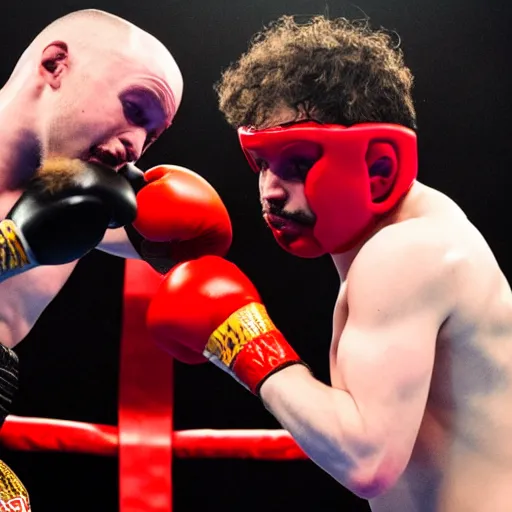 Prompt: photo of sam hyde vs hasan piker in a boxing match