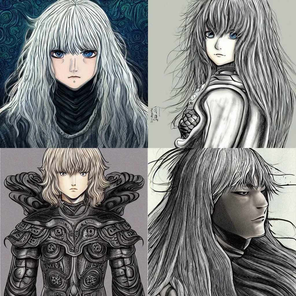 Prompt: griffith, anime, highly detailed, digital art, centered, portrait, colored accurately, in the style of kentaro miura