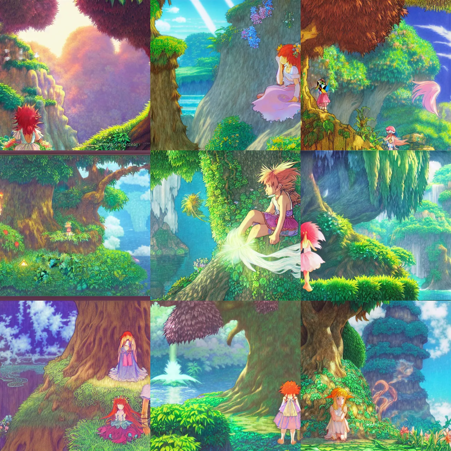 Image similar to secret of mana, misty island, ghibli, mucha, high quality, photorealism