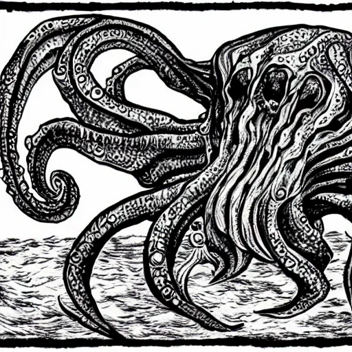 Image similar to cthulhu in the style of junji ito