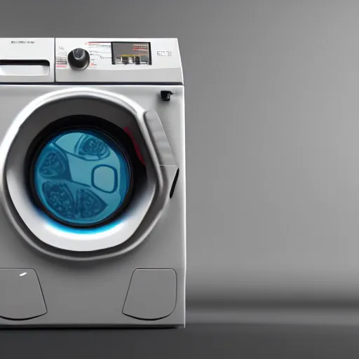 Image similar to evil washing machine standing menacingly, octane render, 4 k, artstation