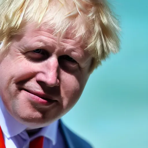 Image similar to Boris Johnson in the love island pool neon flirting with girl