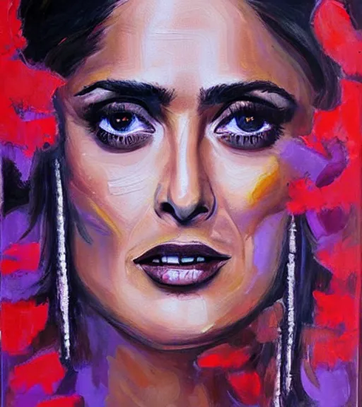 Prompt: beautiful painting of salma hayek by dariusz zawadski, contemporary, creepy, colorful acrylic, wlop