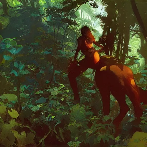 Image similar to beautiful jungle, dappled light, intricate, elegant, highly detailed, greg manchess, mucha, liepke, ruan jia, jeffrey catherine jones, ridley scott