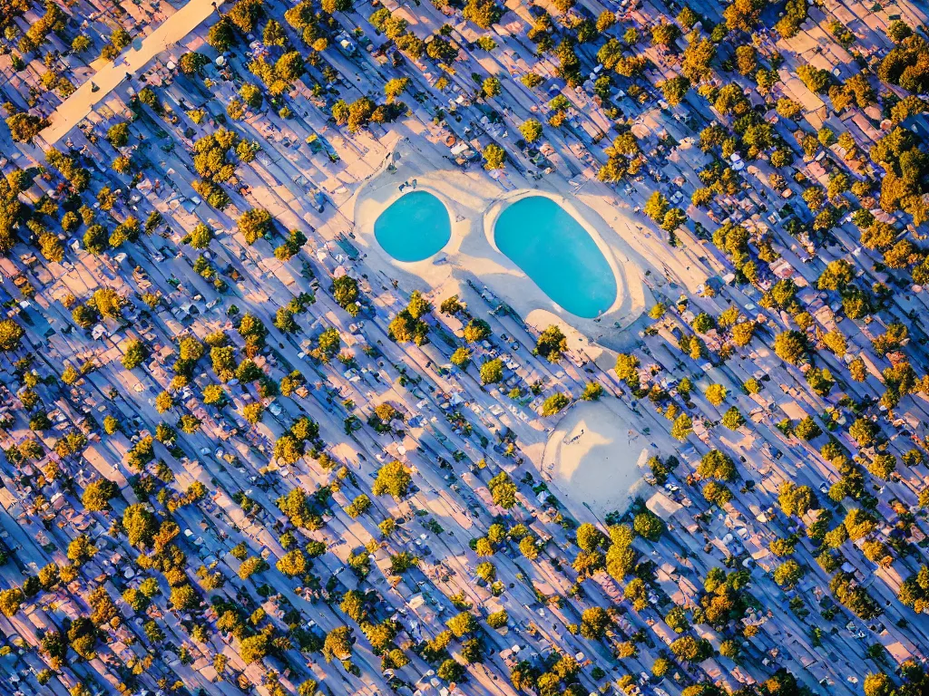 Prompt: “A photo facing the beach of the venice beach skate park at sunset, drone photography, national geographic photo, majestic”