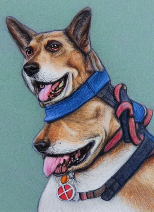 Image similar to detailed colored pencil drawing of an anthropomorphic dog pilot