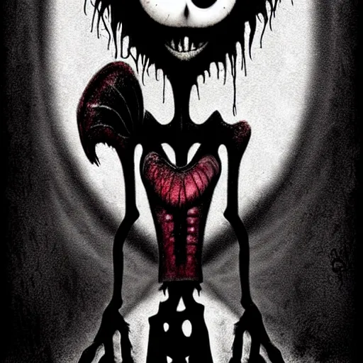 Prompt: grunge cartoon drawing of elmo by - michael karcz , in the style of corpse bride, loony toons style, horror themed, detailed, elegant, intricate