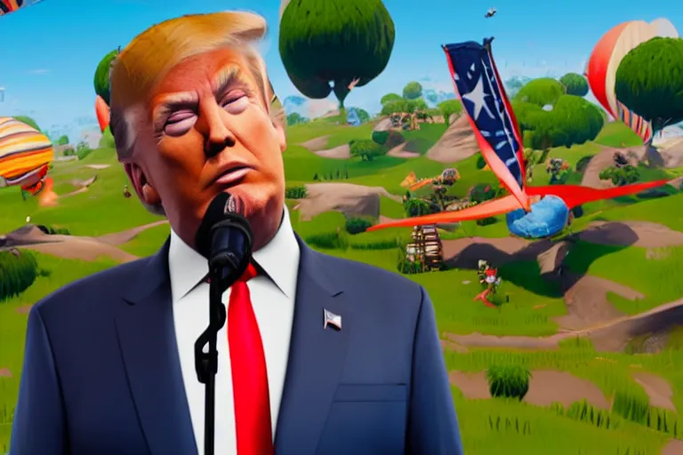 Prompt: Donald trump in Fortnite, skin selection screen, screenshot