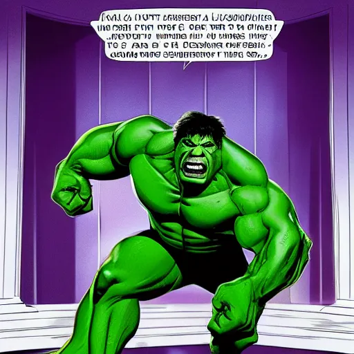 Prompt: the incredible hulk as the president, oval office