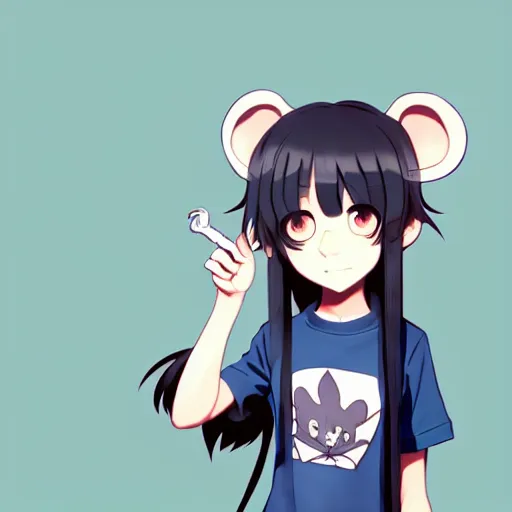 Prompt: a full body portrait of an anthropomorphic rat girl with large rat ears, and a long rat tail, dressed in a tee shirt and combats, finely detailed features, single subject, gapmoe yandere grimdark, trending on pixiv fanbox, by makoto shinkai takashi takeuchi studio ghibli, akihiko yoshida