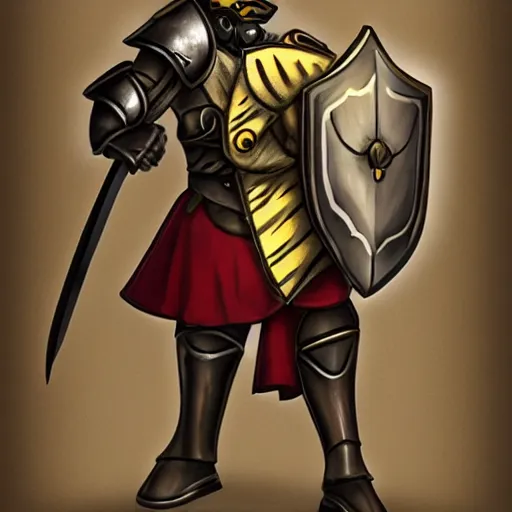 Image similar to An warrior bee fursona in heavy plate armor with a shield and long sword