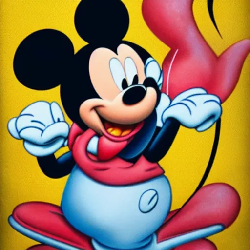 Image similar to micky mouse ripping through the chest of a woman from within