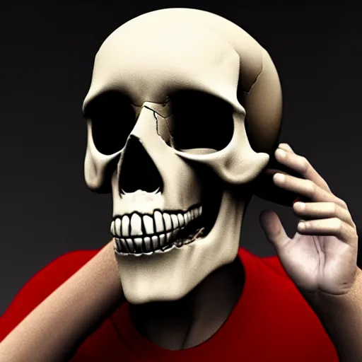 Image similar to photograph of a man with a skull reaper head begging for food at mc donalds, 8k resolution, high detail, ULTRA REALISTIC VFX, reflections