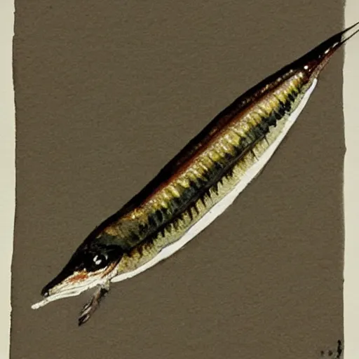Image similar to watercolor painting of an anchovy by yusei nagashima,