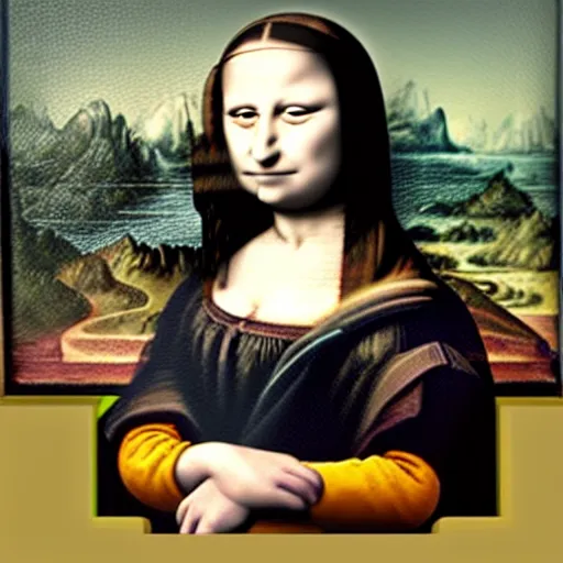 Image similar to minion as the mona lisa, painting, davinci