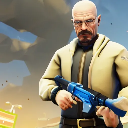 Prompt: walter white as a fortnite character, gameplay screenshot