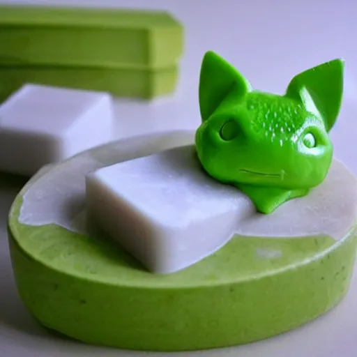 Image similar to bulbasaur carved out of lime green bar of soap