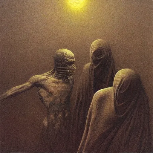 Image similar to Interrogation. Betrayal. No escape. Zdzisaw Beksinski