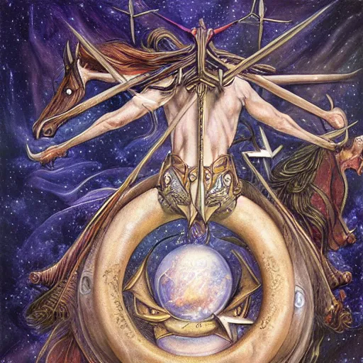 Image similar to detailed and sharp sagittarius artistic zodiac artwork, mystic style, detailed, 8 k, detailed, symmetrical, by brian froud