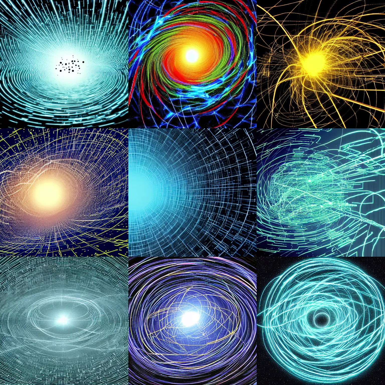 Image similar to chaotic electrons trapped in maelstrom in cyberspace