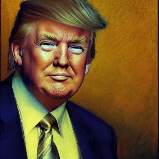 Prompt: detailed portrait of donald trump in yellow suit, spring light, painting by gaston bussiere, craig mullins, j. c. leyendecker