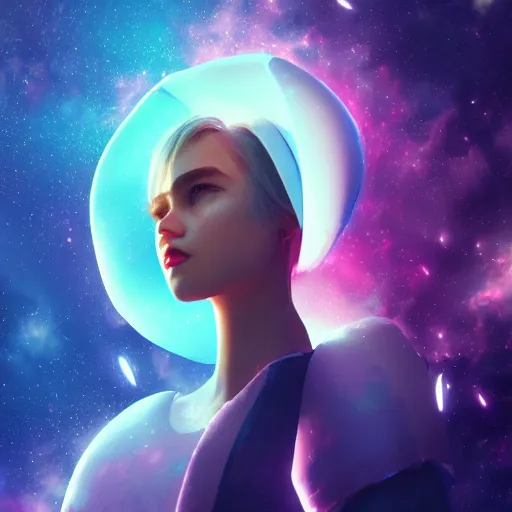 Image similar to beautiful girl galaxy background character concept style trending on artstation concept art detailed octane render cinematic photo-realistic 8k high detailed