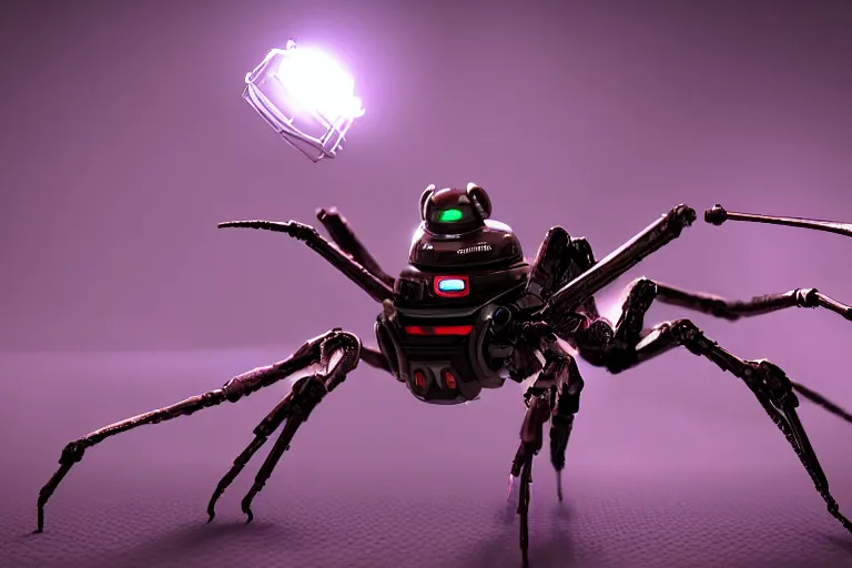 Image similar to sci fi spider bot, highly detailed, cinematic, dramatic lighting, 8 k