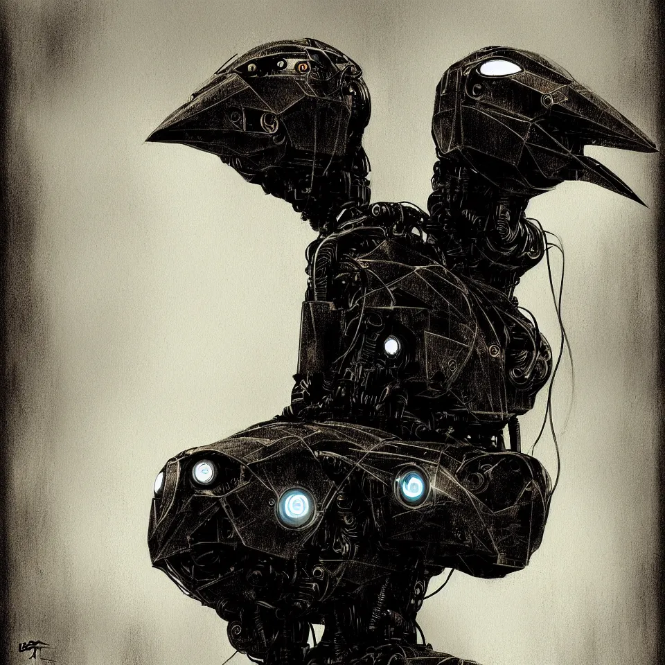 Image similar to portrait of a robotic bird by ben templesmith, portrait, cinematic, epic composition, digital painting, digital art, masterpiece