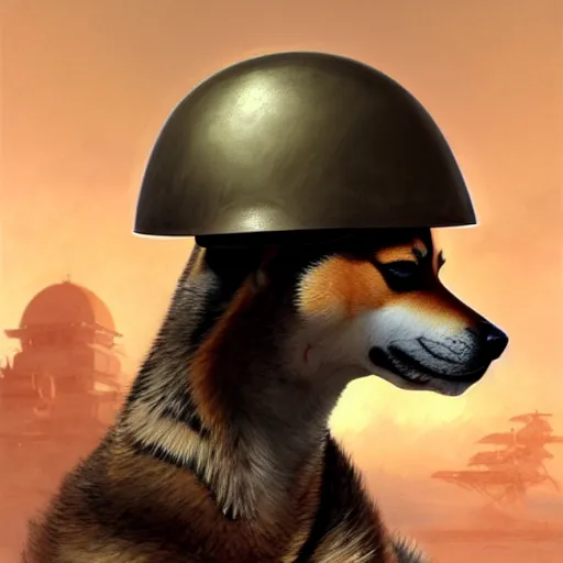 Prompt: side portrait painting of a cute shiba inu soldier with military helmet, ultra realistic, concept art, intricate details, eerie, highly detailed, photorealistic, octane render, 8 k, unreal engine. art by artgerm and greg rutkowski and charlie bowater and magali villeneuve and alphonse mucha