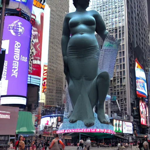 Prompt: a giant greek statue of a woman in times square