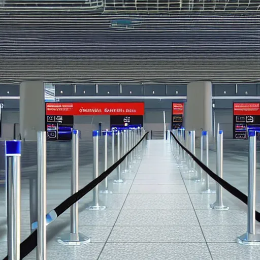 Image similar to 8 k hd detailed octane render of the security line at an airport