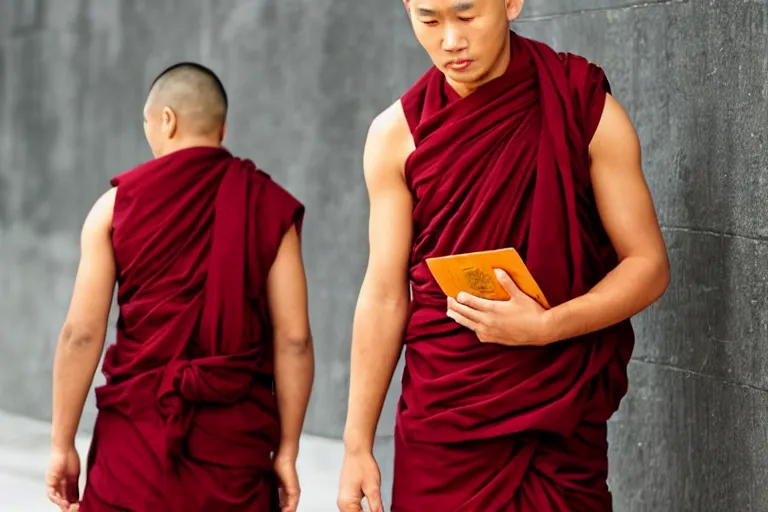 Prompt: buddhist monk in heavy tacital vest