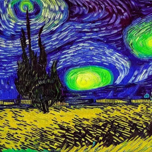 Image similar to bright colourful aurora painting by van gogh