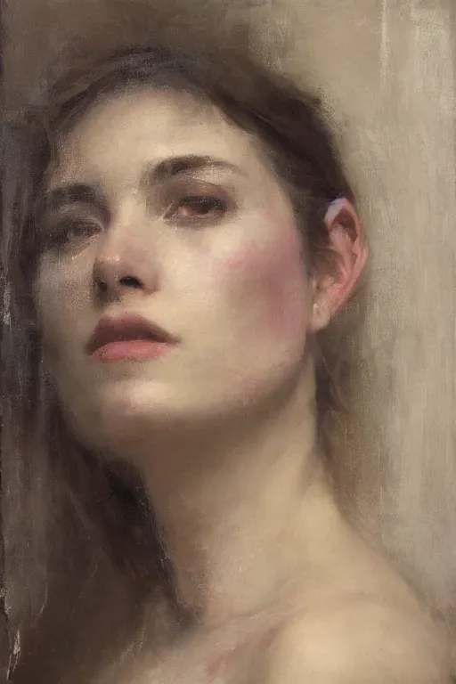 Image similar to Richard Schmid and Jeremy Lipking and Roberto Ferri full length portrait painting of a young beautiful woman